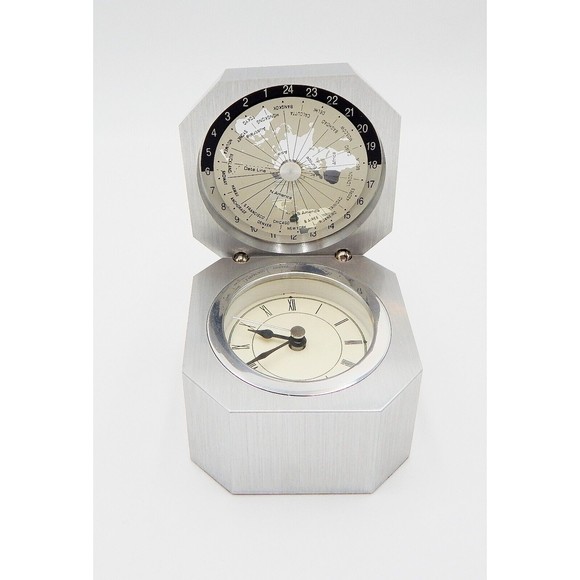 Advertising Desk World Clock Metal Box Allegra Telfast Branded Untested - Picture 2 of 9